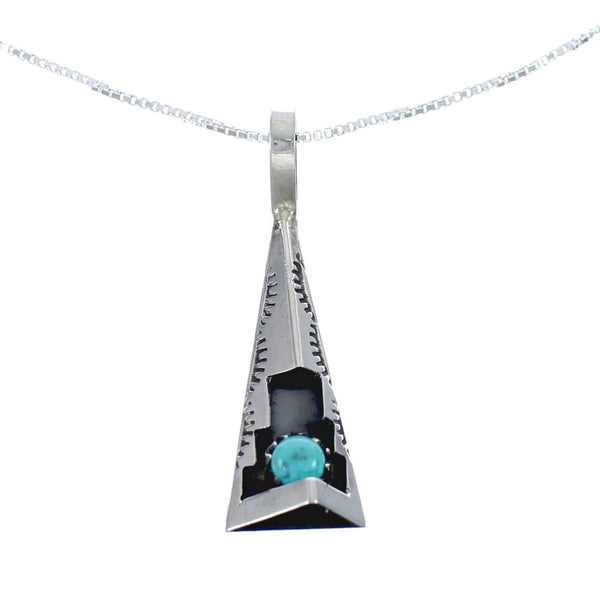 Navajo Sterling Silver Turquoise 16" Box Chain Pendant Necklace Set AX127462